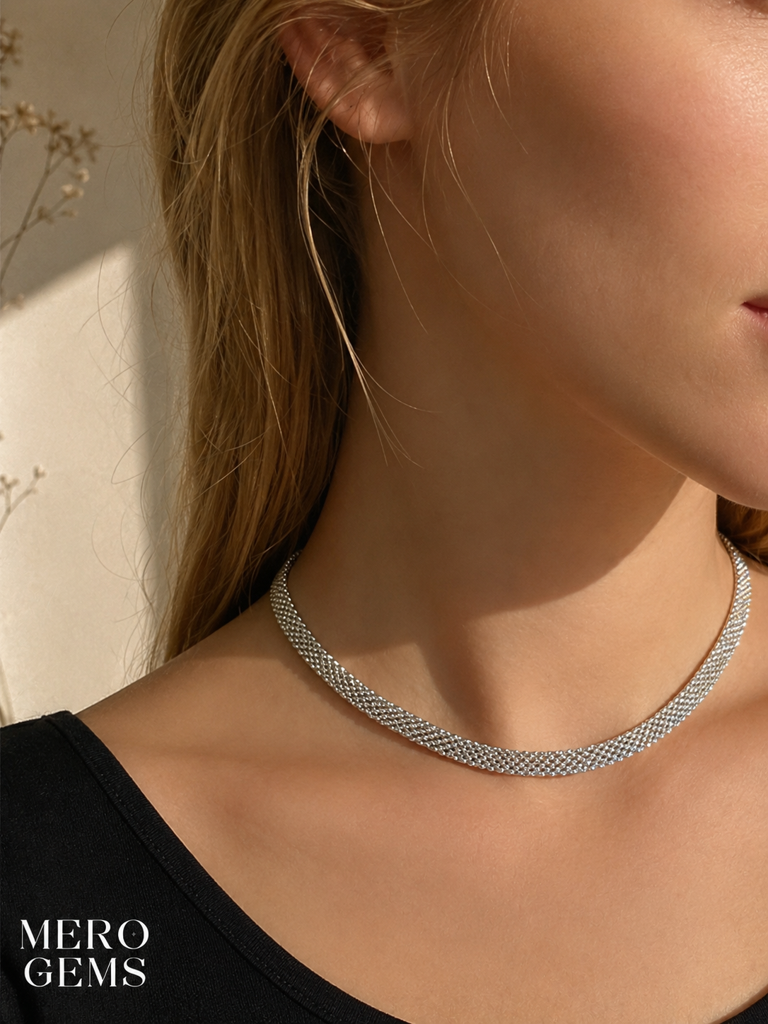 MERO 925 Sterling Silver Braided Choker Necklace
