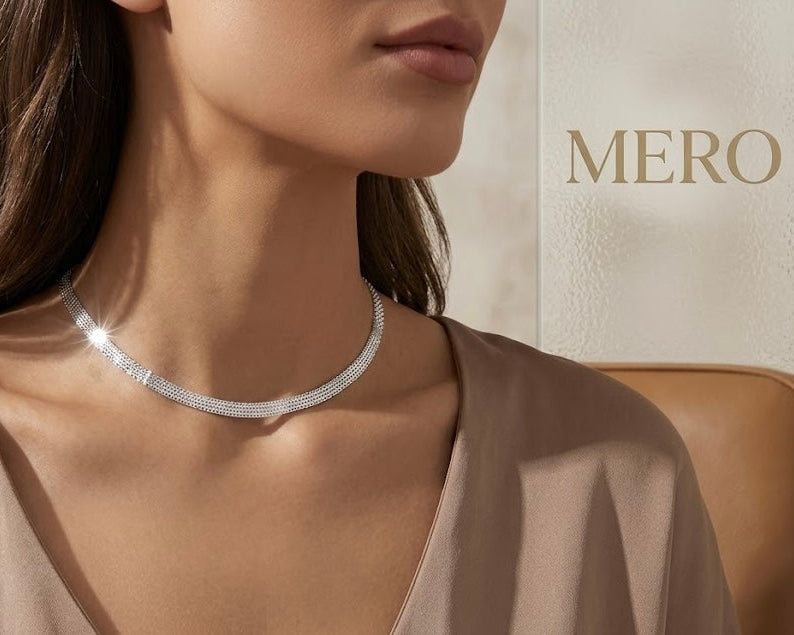 MERO 925 Sterling Silver Braided Choker Necklace