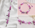 Handmade Purple & Pink Floral Beaded Charm Bracelet